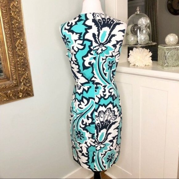 Banana Republic Floral Sheath Dress Teal Green & White 10 Medium - Picture 6 of 9